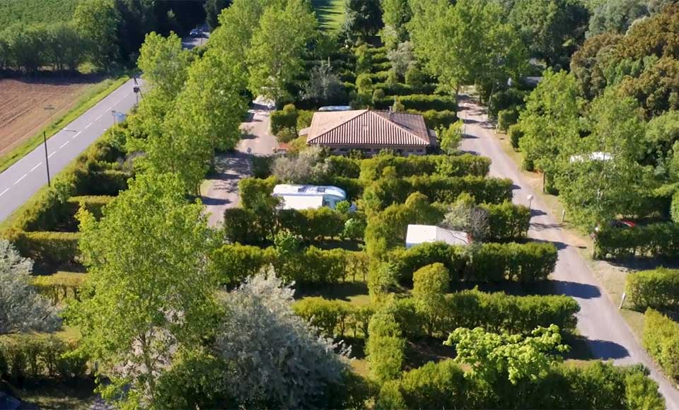 Aerial view of Montolieu family campsite in the Aude department.