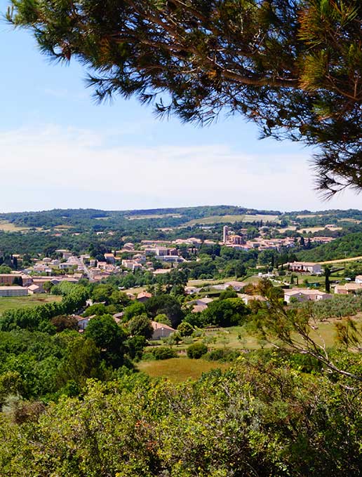 View of the village of Montolieu in the Occitanie region of France